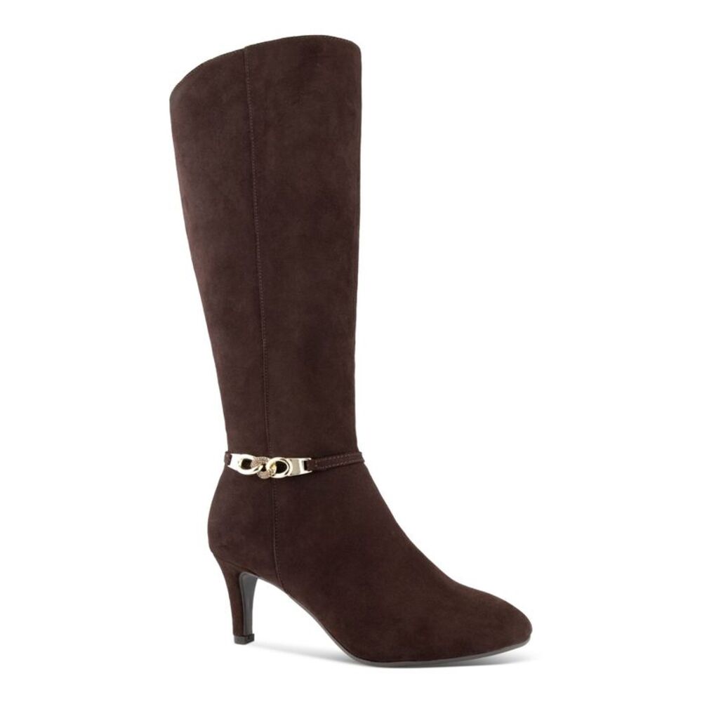 KAREN SCOTT Womens Choco Brown Chain Hanna Almond Toe Sculpted Heel Boots 7 M